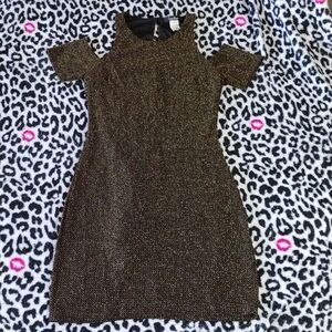 Sexy Gold & Black InterView Cold Shoulder Dress